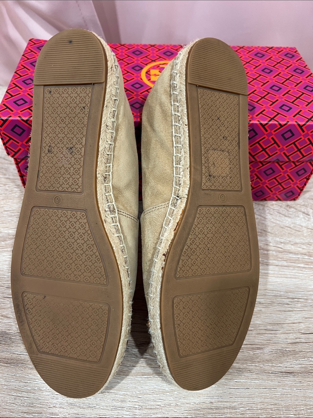 Tory Burch Beige Canvas Espadrille Flats with Brown Leather Toe Cap - Picture 3 of 5